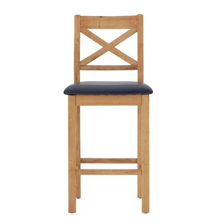 Sailsbury Solid Oak Cross Back Bar Stool - The Furniture Mega Store 