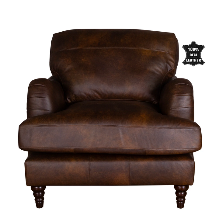 Beatrix Leather Armchair & Love Chair Collection - Choice Of Feet & Leathers - The Furniture Mega Store 