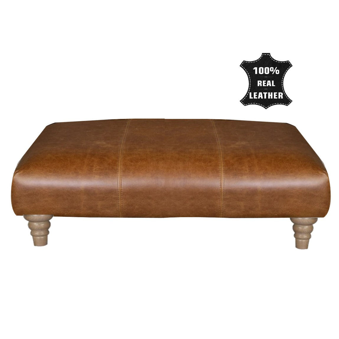 Beatrix Leather Footstool - Choice Of Feet & Leathers - The Furniture Mega Store 