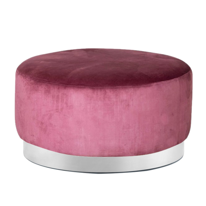 Bond Round Cocktail Ottoman - Choice Of Fabrics & Chrome Or Gold Base - The Furniture Mega Store 