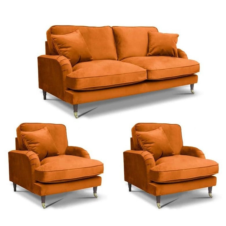 Rupert Velvet 3 Seater Sofa & 2 Armchairs Set - Choice Of Colours - The Furniture Mega Store 