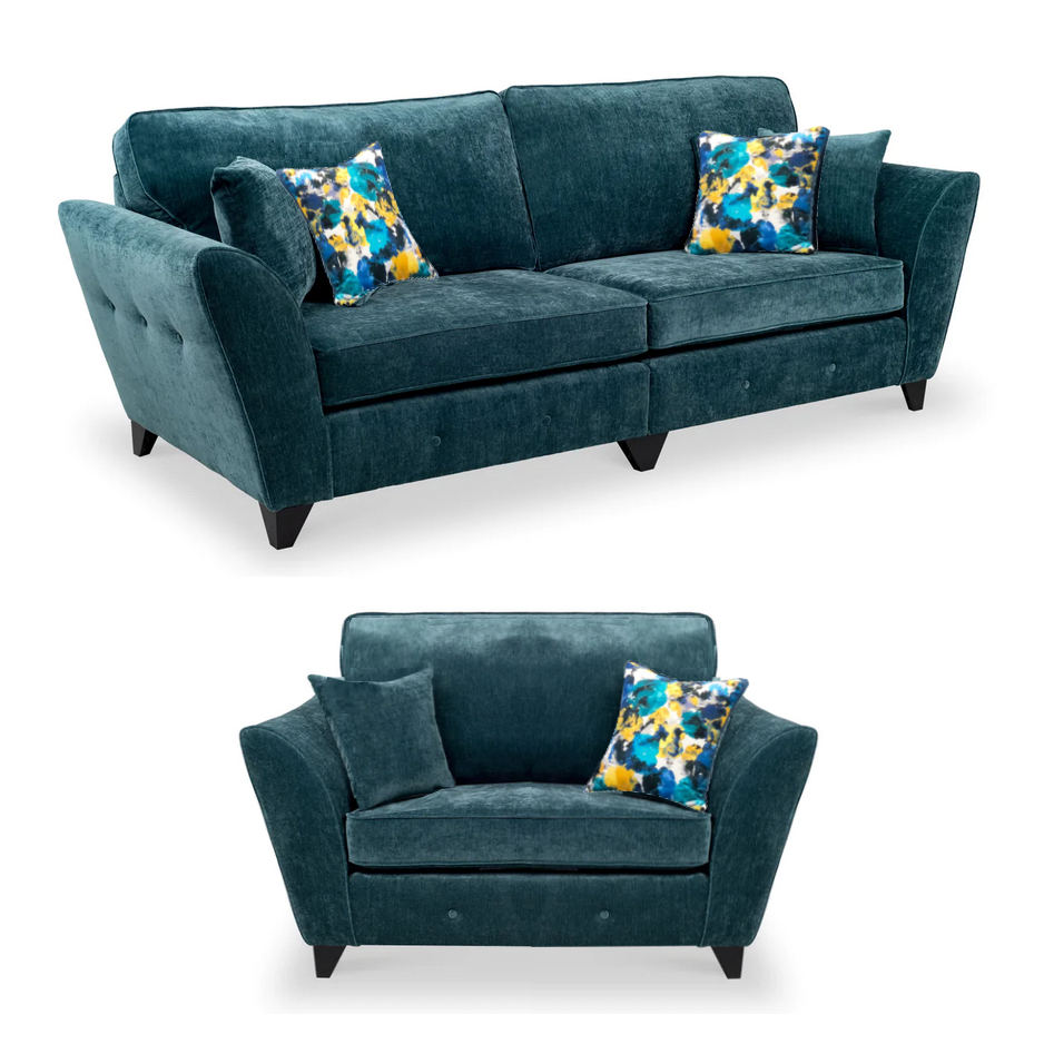 Canterbury Love Chair & 4 Seater Fabric Sofa Set - Choice Of Colours - The Furniture Mega Store 