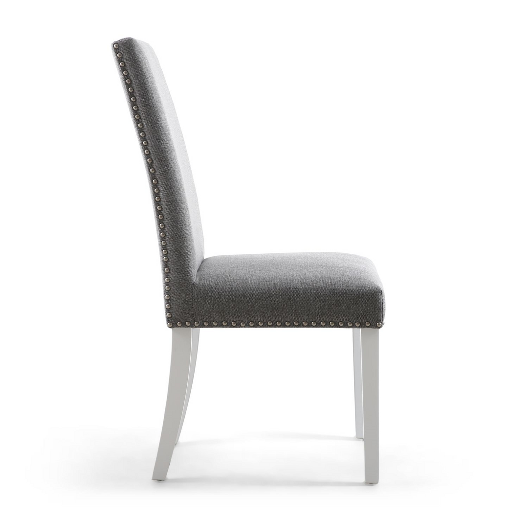 Linen Effect Silver Grey Dining Chairs With White Legs {Set Of 2} - The Furniture Mega Store 