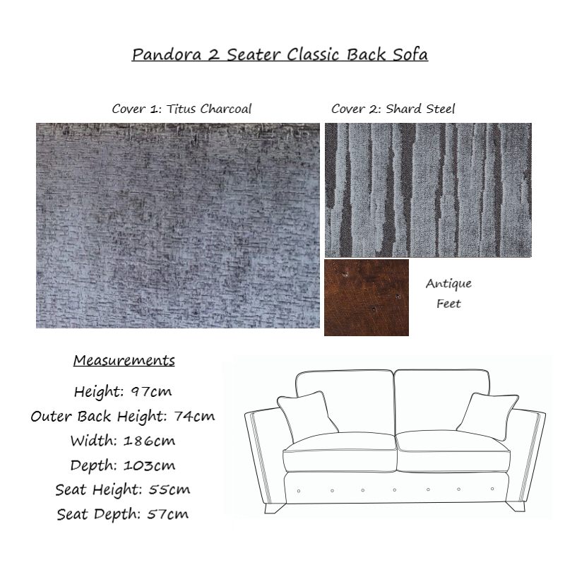 Pandora Fabric Sofa Collection - Choice Of Pillow or Classic Back, Sizes, Fabrics & Feet - The Furniture Mega Store 