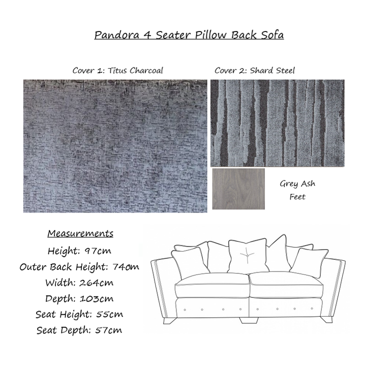 Pandora Fabric Sofa Collection - Choice Of Pillow or Classic Back, Sizes, Fabrics & Feet - The Furniture Mega Store 