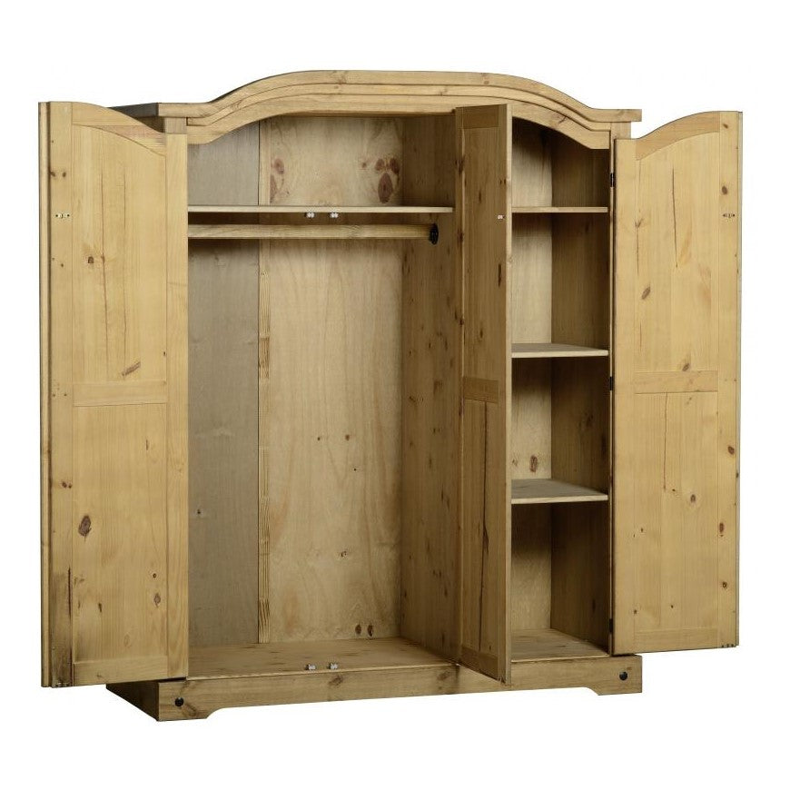 Corona 3 Door Wardrobe in Distressed Waxed Pine - The Furniture Mega Store 