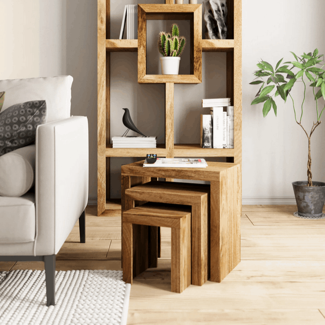 Cuban Mango Wood Nest Of 3 Tables - The Furniture Mega Store 