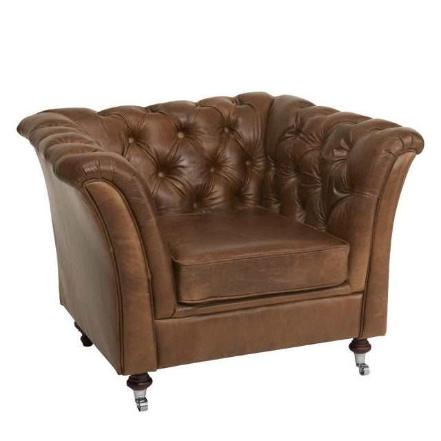 Louis Aniline Leather Chesterfield Chair - Choice Of Leathers & Feet - The Furniture Mega Store 