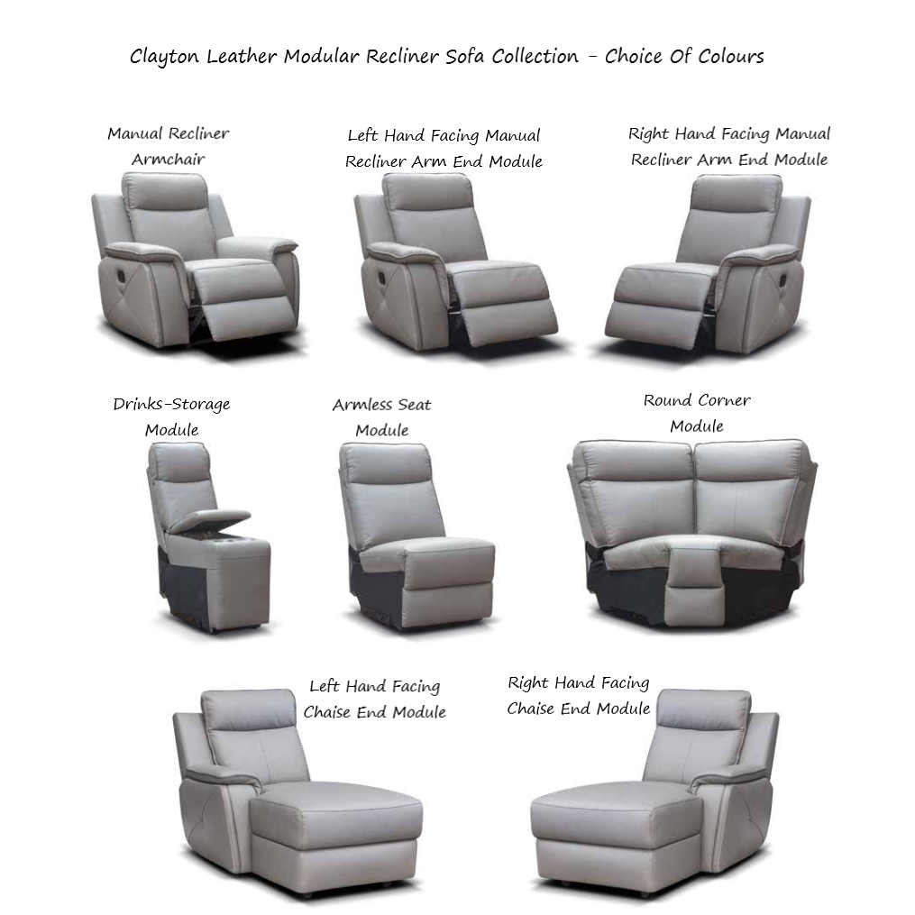 Clayton Leather Modular Recliner Sofa Collection - Choice Of Colours - The Furniture Mega Store 