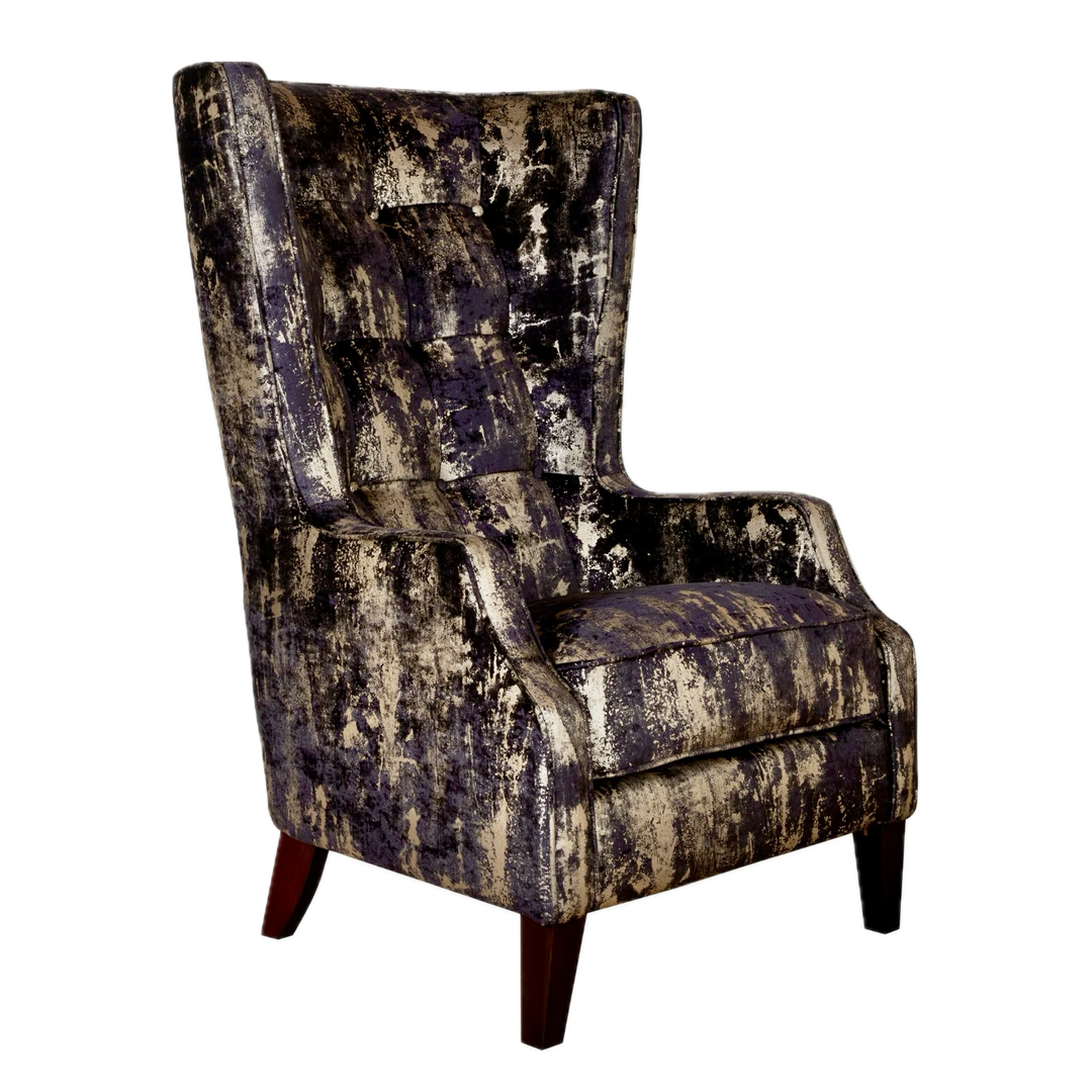 Crinkle Black-Gold Fabric Throne Winged Accent Chair - Choice Of Legs - The Furniture Mega Store 