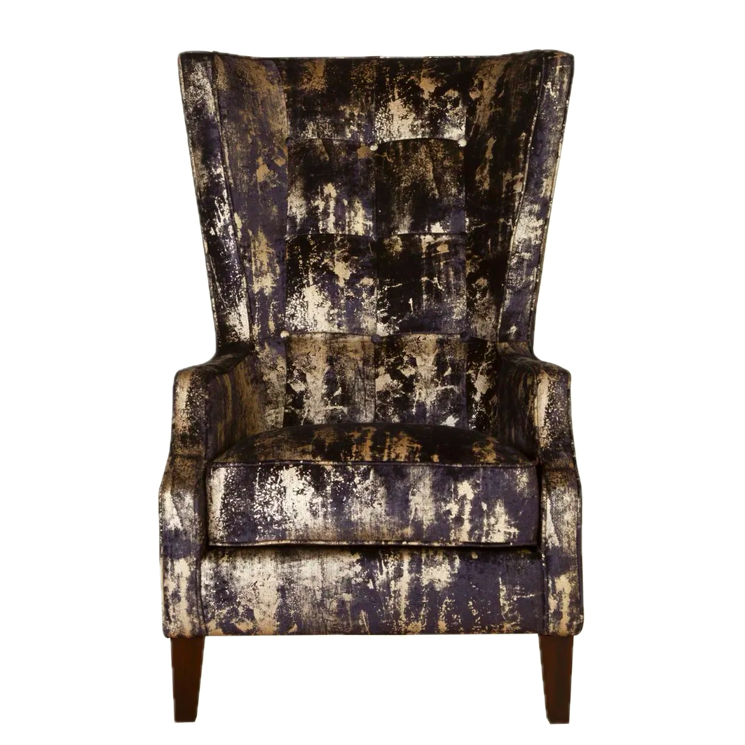 Crinkle Black-Gold Fabric Throne Winged Accent Chair - Choice Of Legs - The Furniture Mega Store 