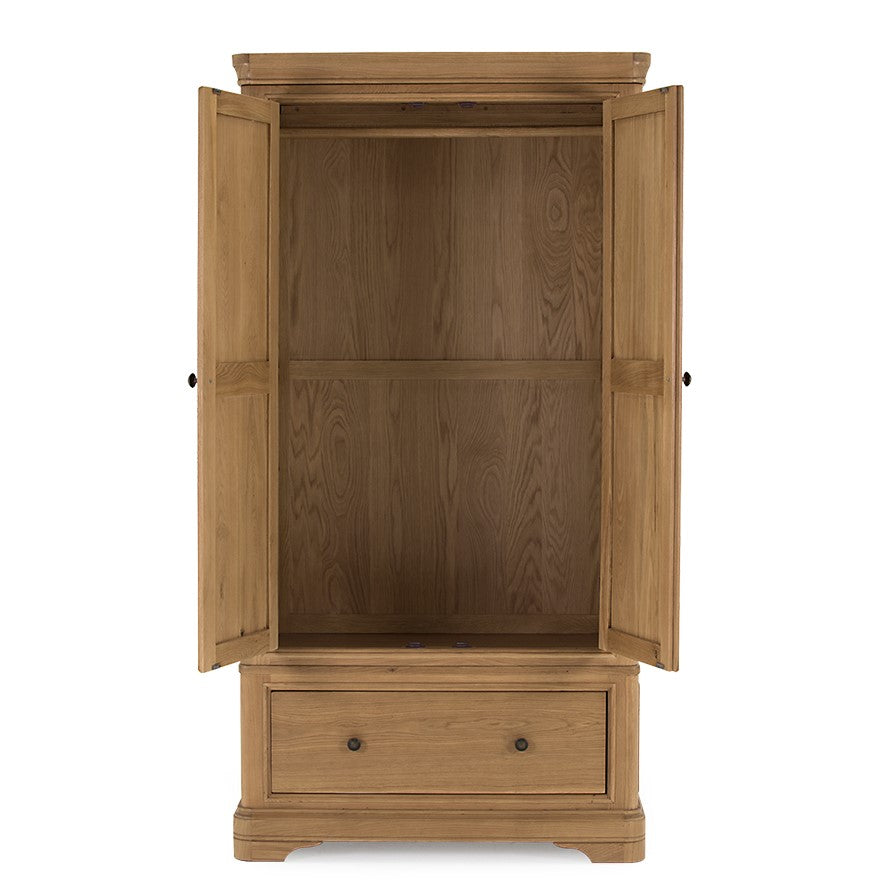 Chambery Natural Oak 2 Door 1 Drawer Wardrobe - The Furniture Mega Store 