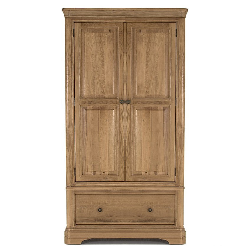 Chambery Natural Oak 2 Door 1 Drawer Wardrobe - The Furniture Mega Store 