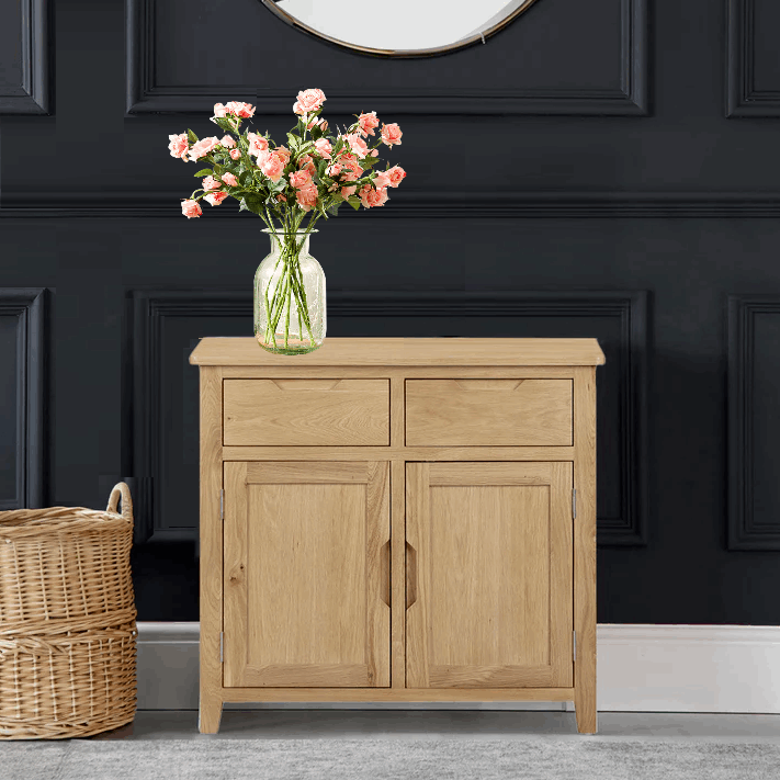 Devon Natural Oak Small 2 Door 2 Drawer Sideboard - The Furniture Mega Store 