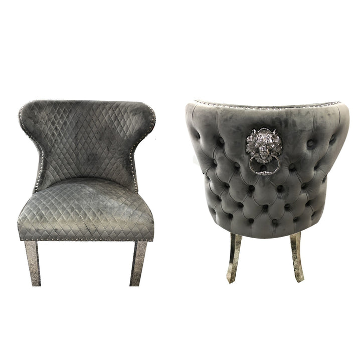 Valentino Lion Head Deep Tufted Velvet Dining Chairs - Set Of 2 - Choice Of Colours - The Furniture Mega Store 