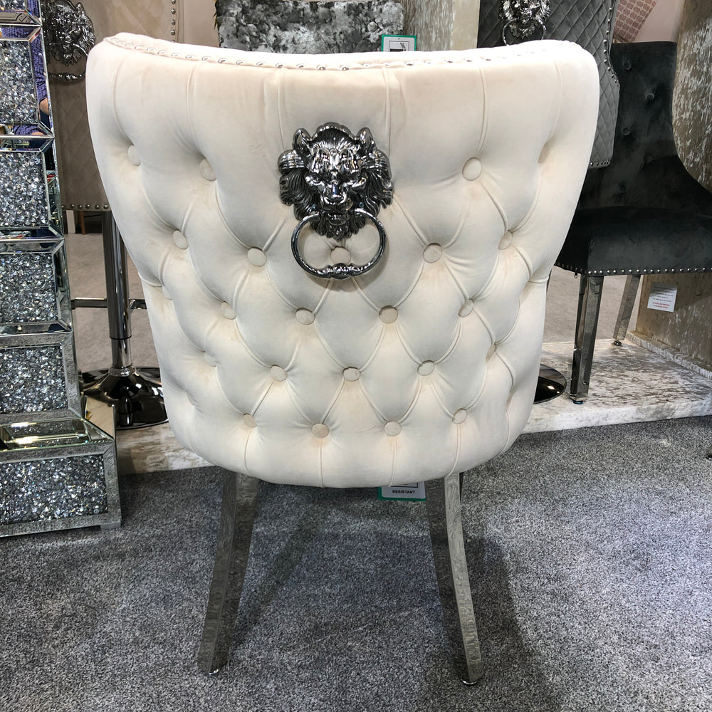 Valentino Lion Head Deep Tufted Mink Velvet Dining Chairs - Set Of 2 - The Furniture Mega Store 