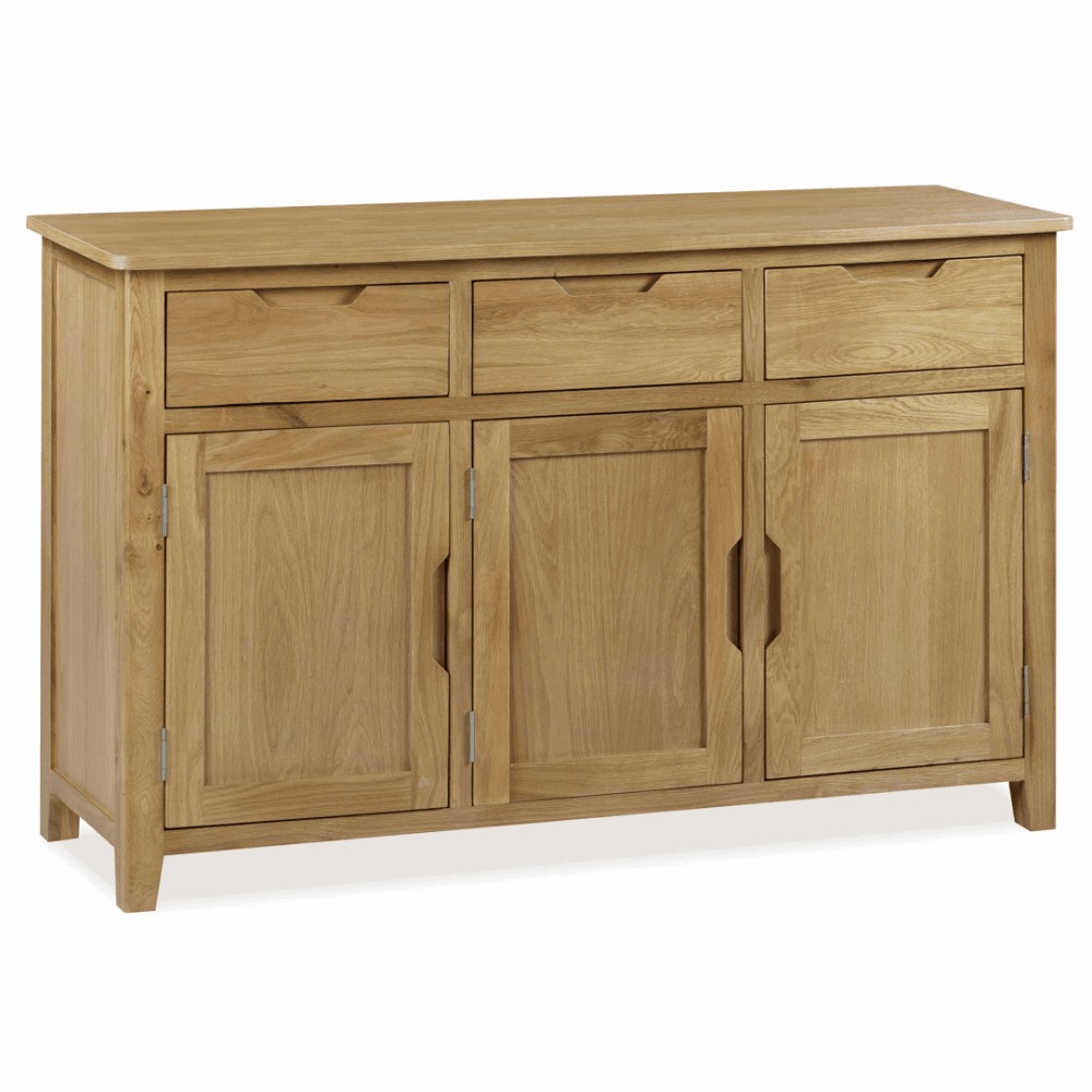 Devon Natural Oak Large 3 Door 3 Drawer Sideboard - The Furniture Mega Store 