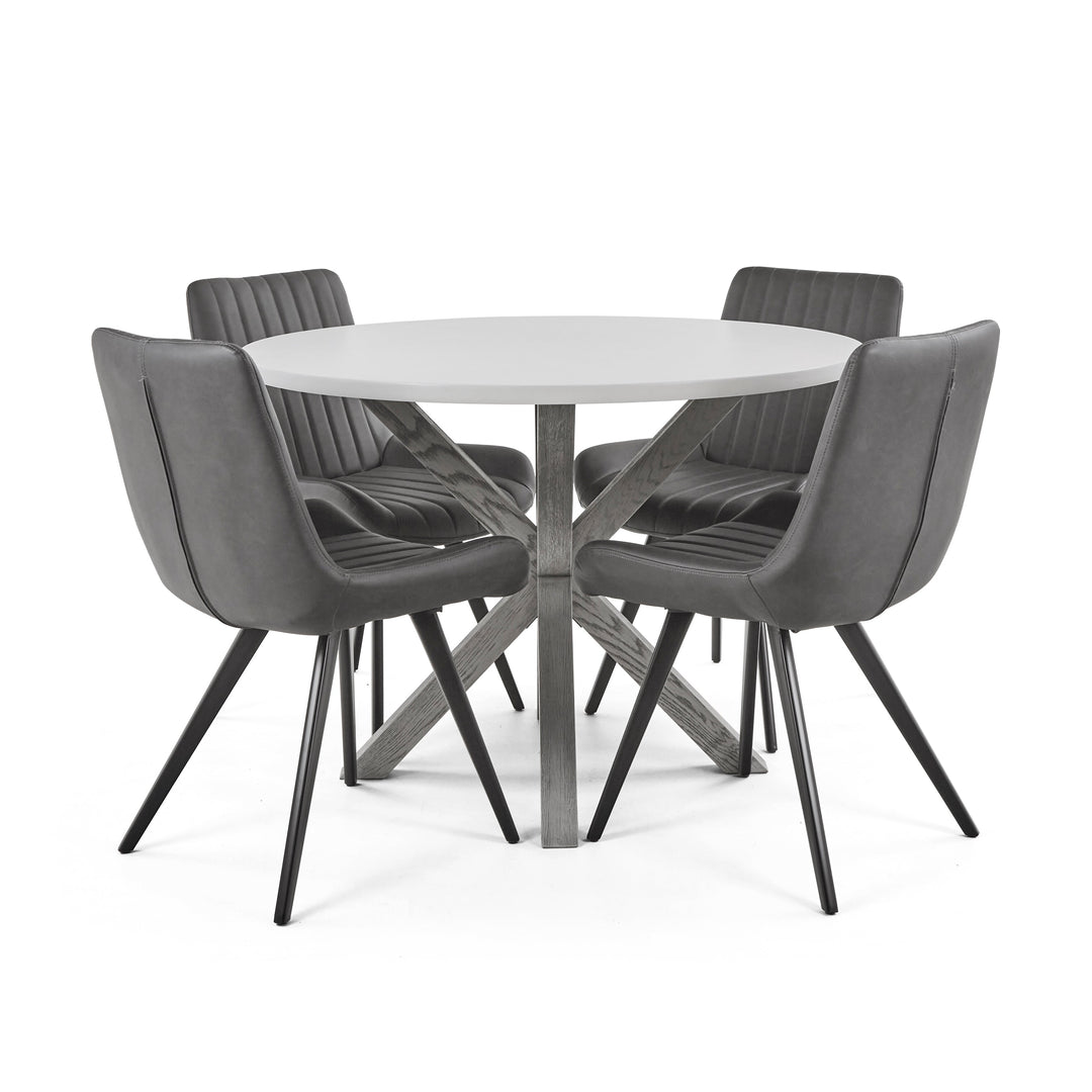 Docklands Round Dining Table & 4 Dining Chairs Set - The Furniture Mega Store 