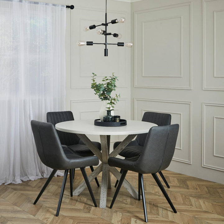 Docklands Round Dining Table & 4 Dining Chairs Set - The Furniture Mega Store 