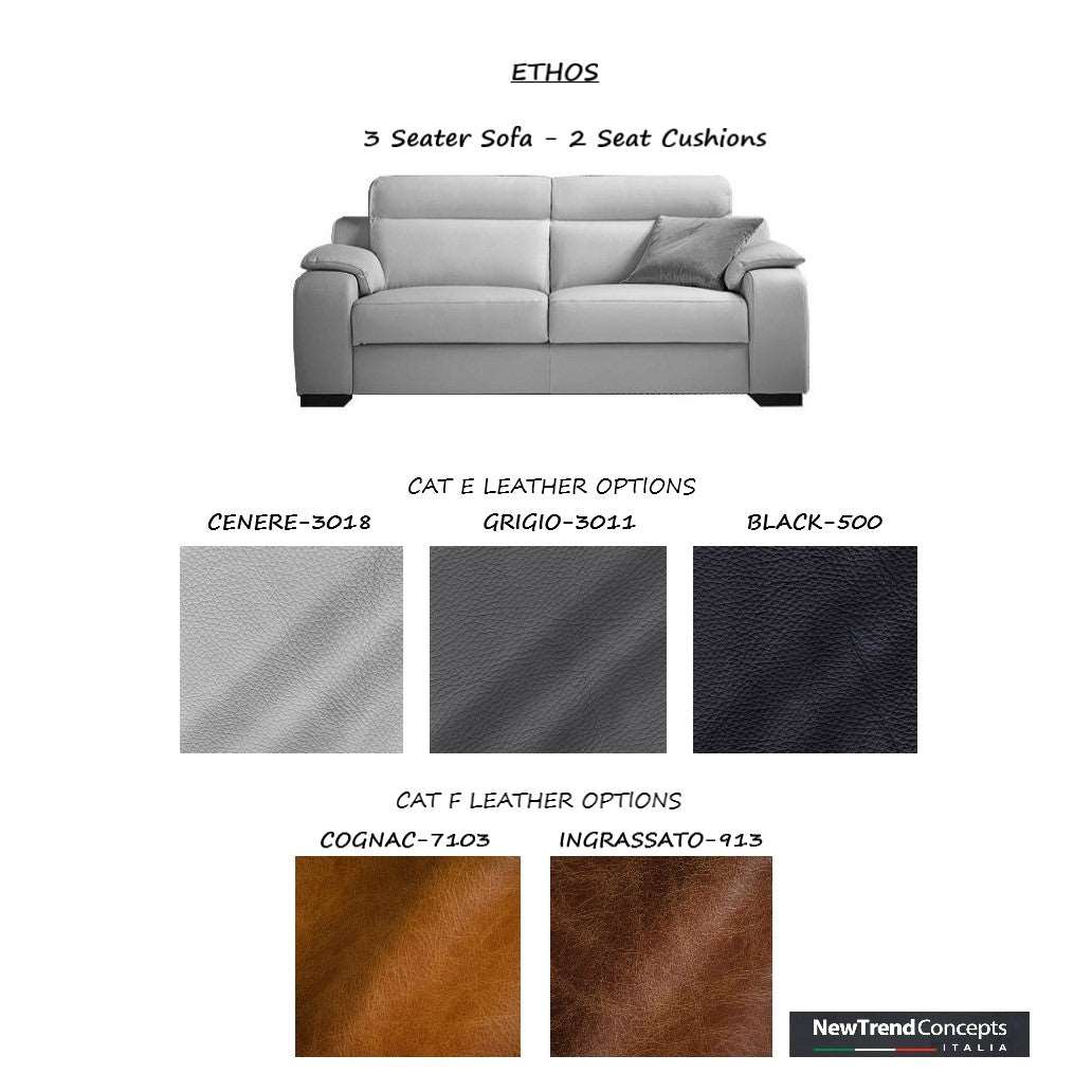 Ethos Italian Leather Sofa Collection - Choice Of Leathers - The Furniture Mega Store 