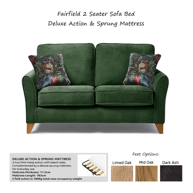 Fairfield Fabric Sofa Bed - Choice Of Fabrics, Sizes & Mattress