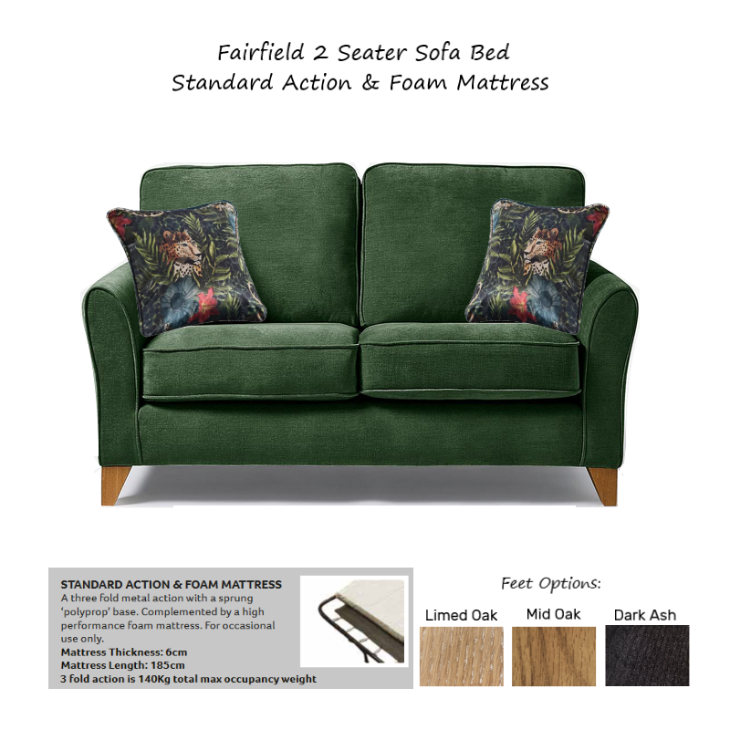 Fairfield Fabric Sofa Bed - Choice Of Fabrics, Sizes & Mattress