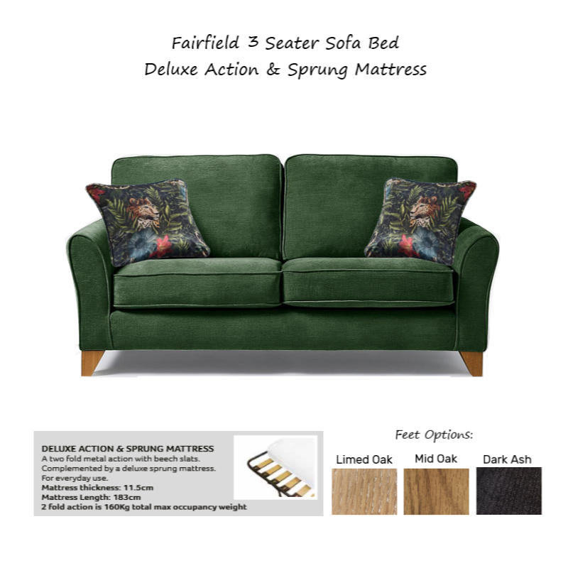 Fairfield Fabric Sofa Bed - Choice Of Fabrics, Sizes & Mattress