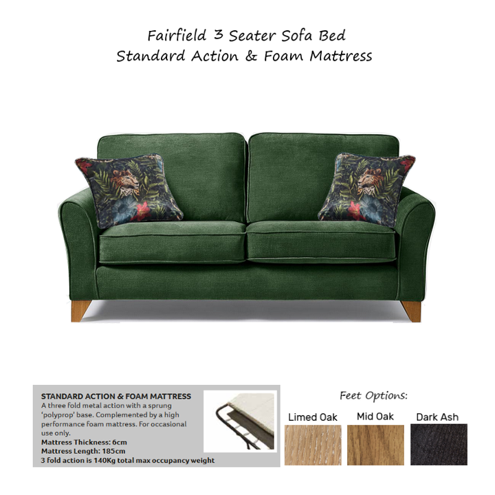 Fairfield Fabric Sofa Bed - Choice Of Fabrics, Sizes & Mattress