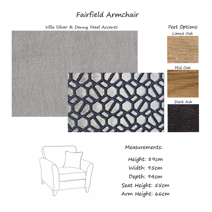 Fairfield Fabric Armchair & Love Chair - Choice Of Fabrics & Feet - The Furniture Mega Store 