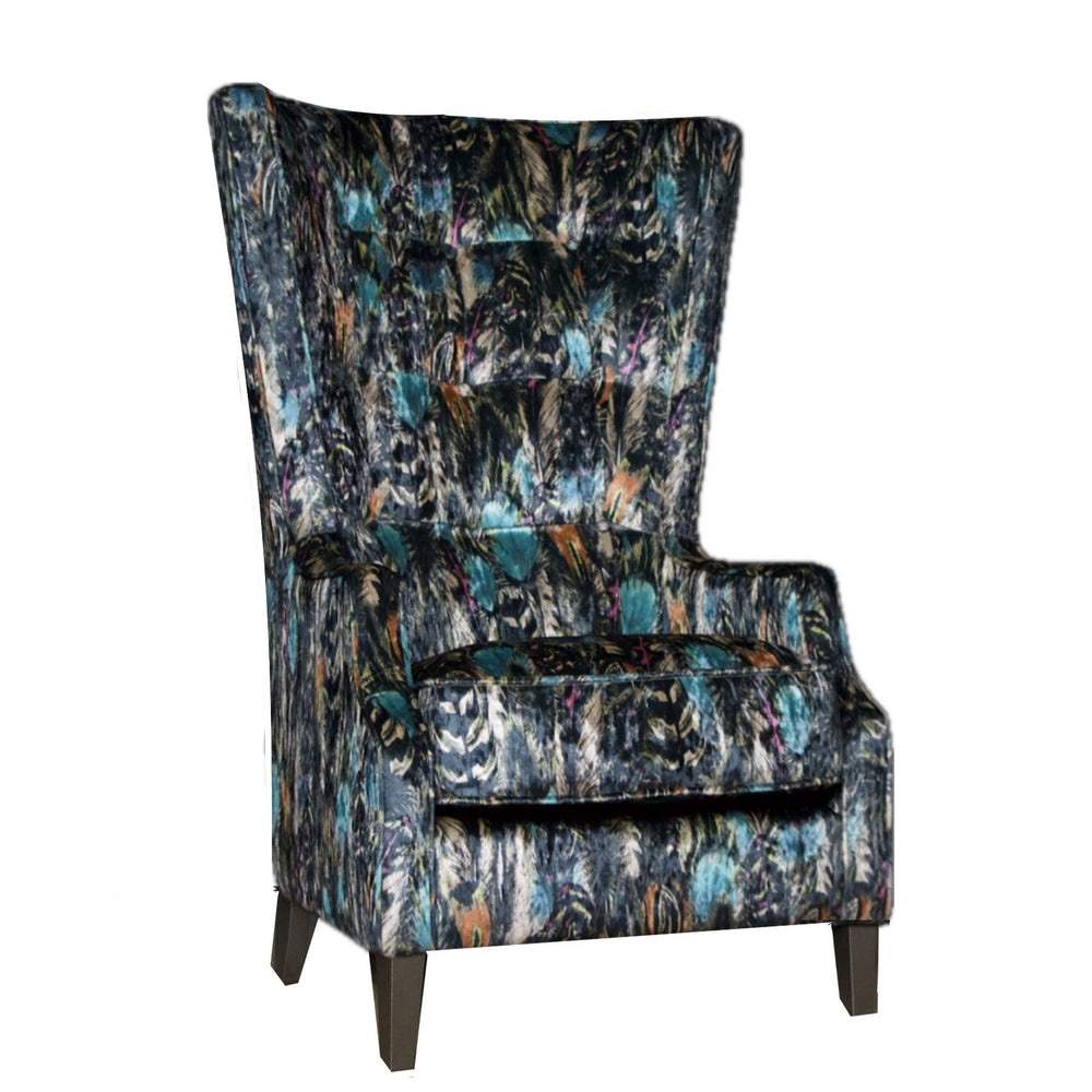 Feathers Jewel Velvet Fabric Throne Winged Accent Chair - Choice Of Legs - The Furniture Mega Store 