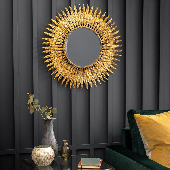 Feathers Gold Wall Mirror - 63cm Diameter - Out Of Stock ETA 08/12/2023 - The Furniture Mega Store 