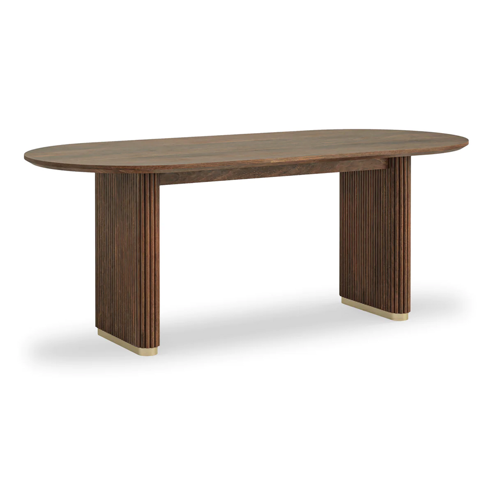 Milo Walnut Fluted Wood Double Pedestal Curved Dining Table - 200cm - The Furniture Mega Store 