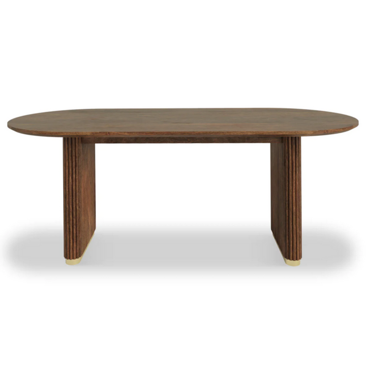 Milo Walnut Fluted Wood Double Pedestal Curved Dining Table - 200cm - The Furniture Mega Store 