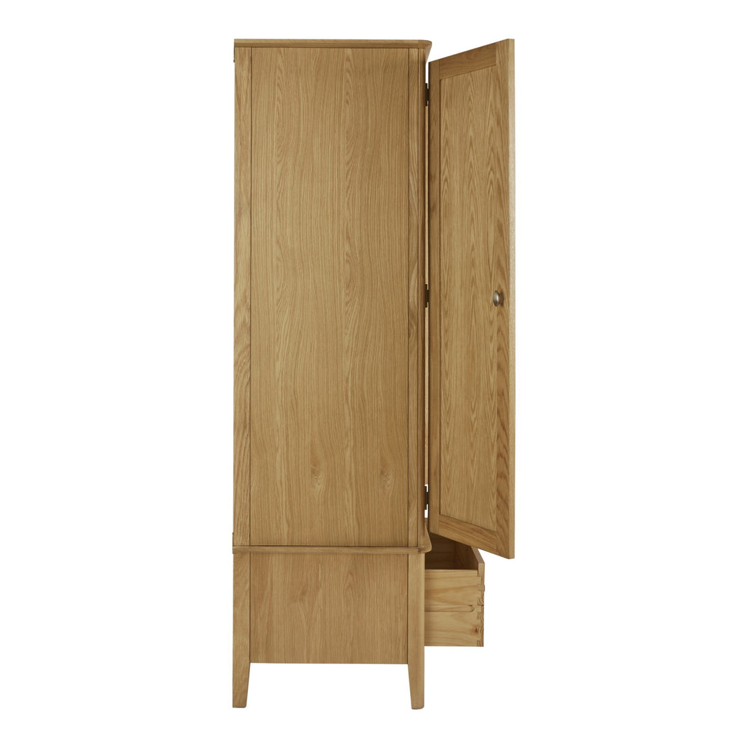 Bath Oak Gents Double Wardrobe - 2 Doors & 1 Bottom Storage Drawer - The Furniture Mega Store 