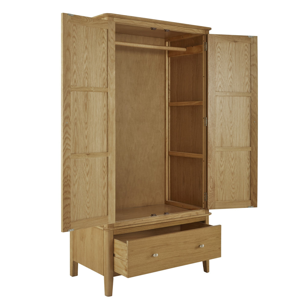 Bath Oak Gents Double Wardrobe - 2 Doors & 1 Bottom Storage Drawer - The Furniture Mega Store 