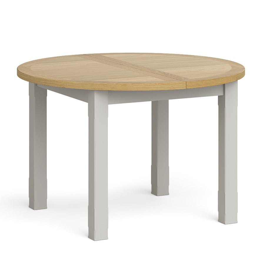 Country Grey and Oak Round To Oval Extendable Dining Table, 120cm-150cm - The Furniture Mega Store 