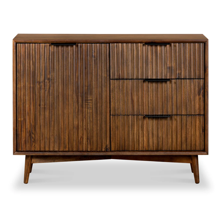 Strand Walnut Small 1 Door 3 Drawer Sideboard - The Furniture Mega Store 