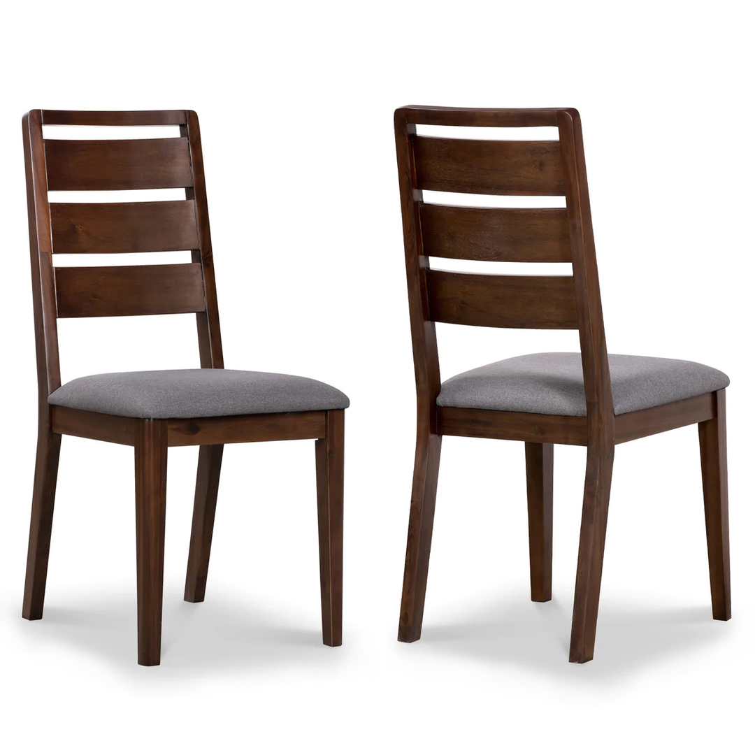 Strand Walnut Round Dining Table 110cm & 4 Walnut Ladder Back Dining Chairs - The Furniture Mega Store 