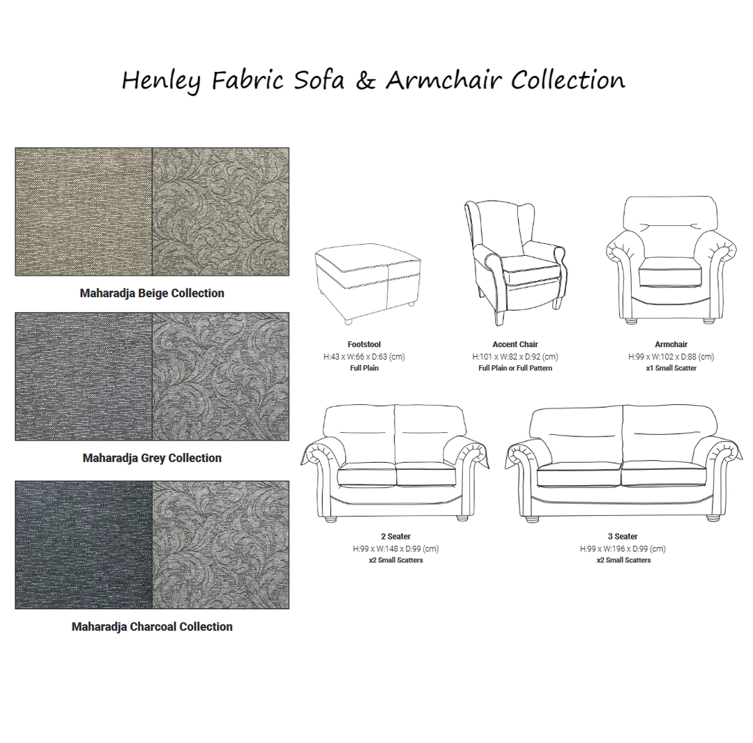 Henley Fabric Sofa & Armchair Collection - Choice Of Fabrics & Feet - The Furniture Mega Store 