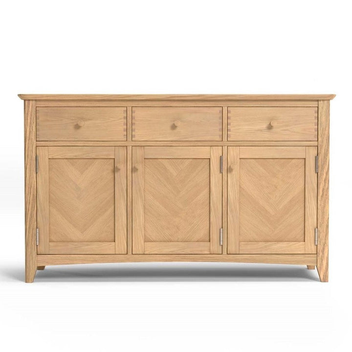 Grand Parquet Oak Large 3 Door 3 Drawer Sideboard - The Furniture Mega Store 