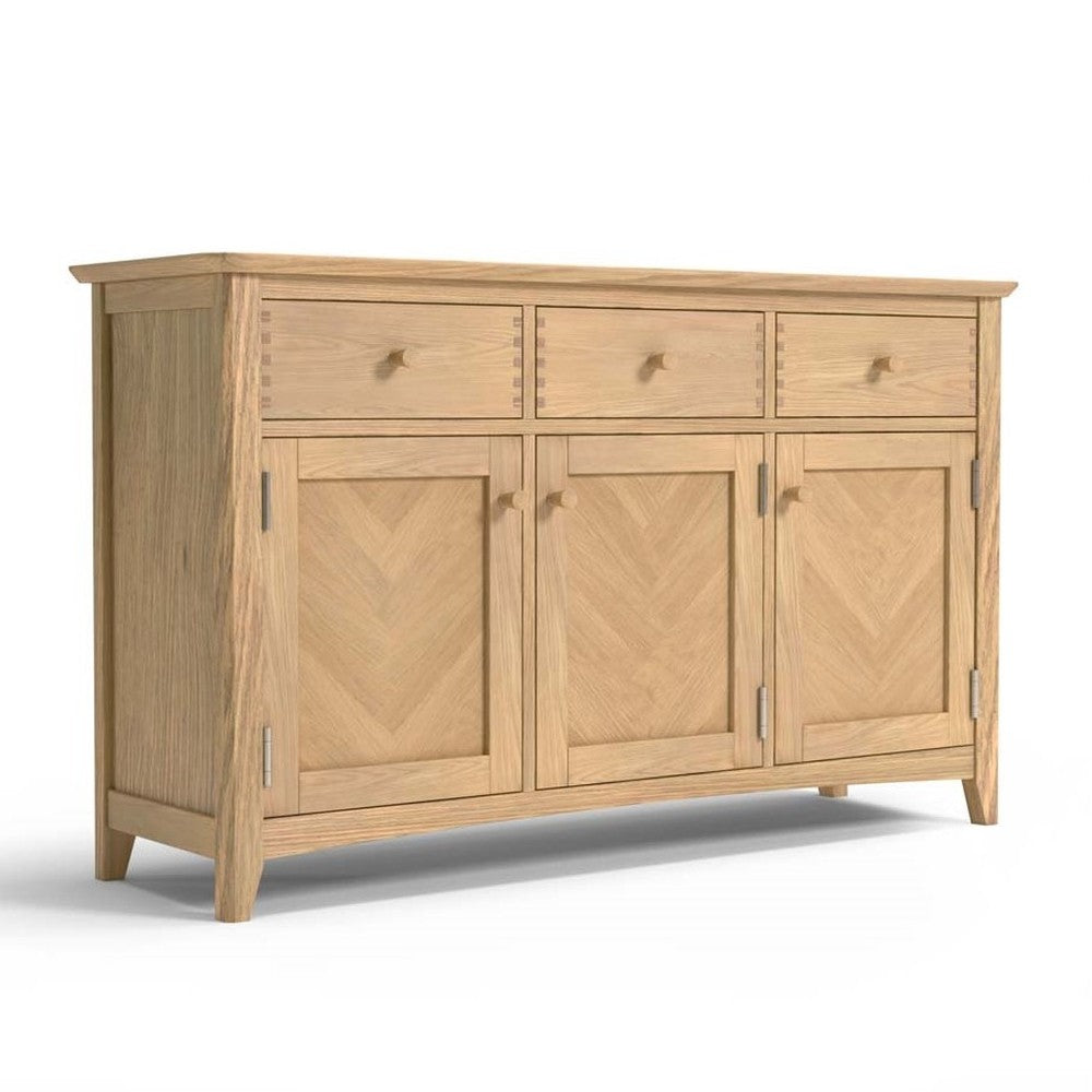 Grand Parquet Oak Large 3 Door 3 Drawer Sideboard - The Furniture Mega Store 