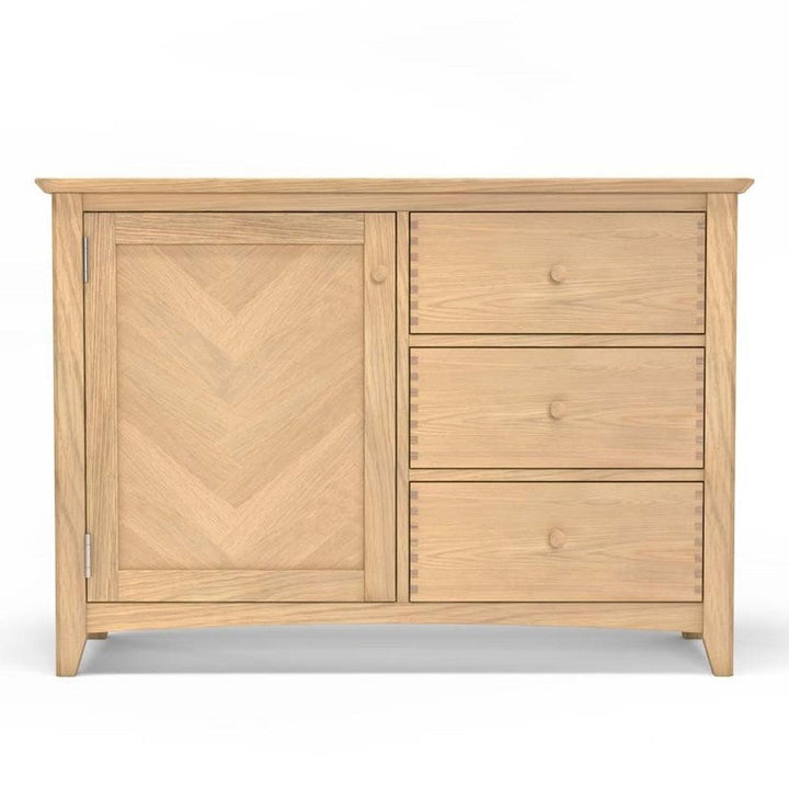 Grand Parquet Oak 1 Door 3 Drawer Sideboard - The Furniture Mega Store 