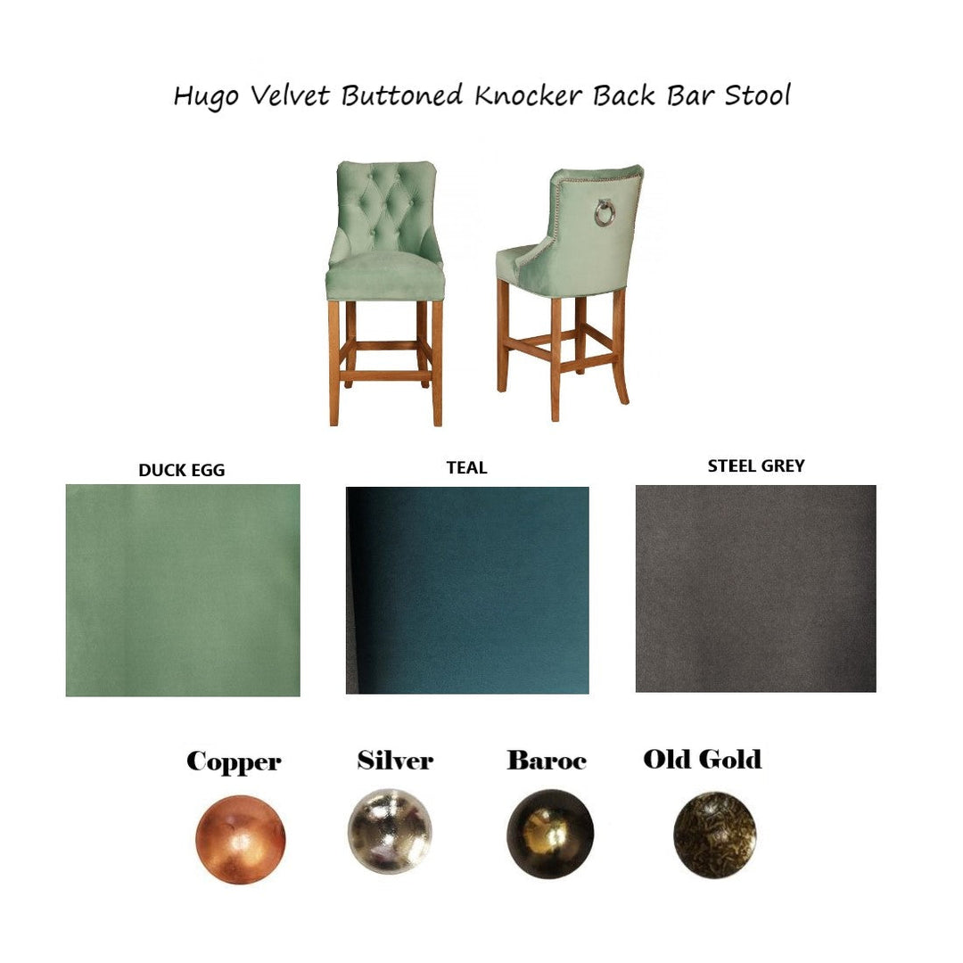 Hugo Velvet Buttoned Knocker Back Bar Stool - Various Options - The Furniture Mega Store 