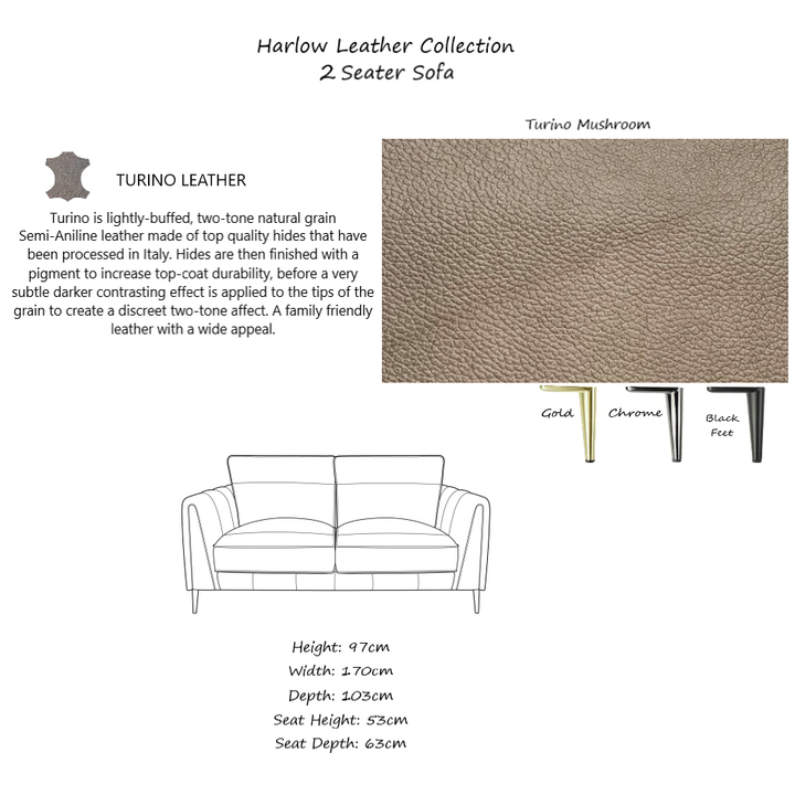 Harlow Leather Sofa Collection - Choice Of Leathers & Feet - The Furniture Mega Store 