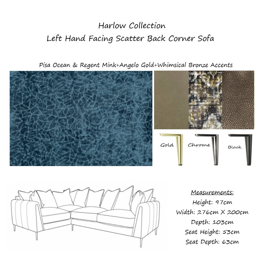 Harlow Fabric Corner Sofa - Choice Of Fabrics & Feet - The Furniture Mega Store 