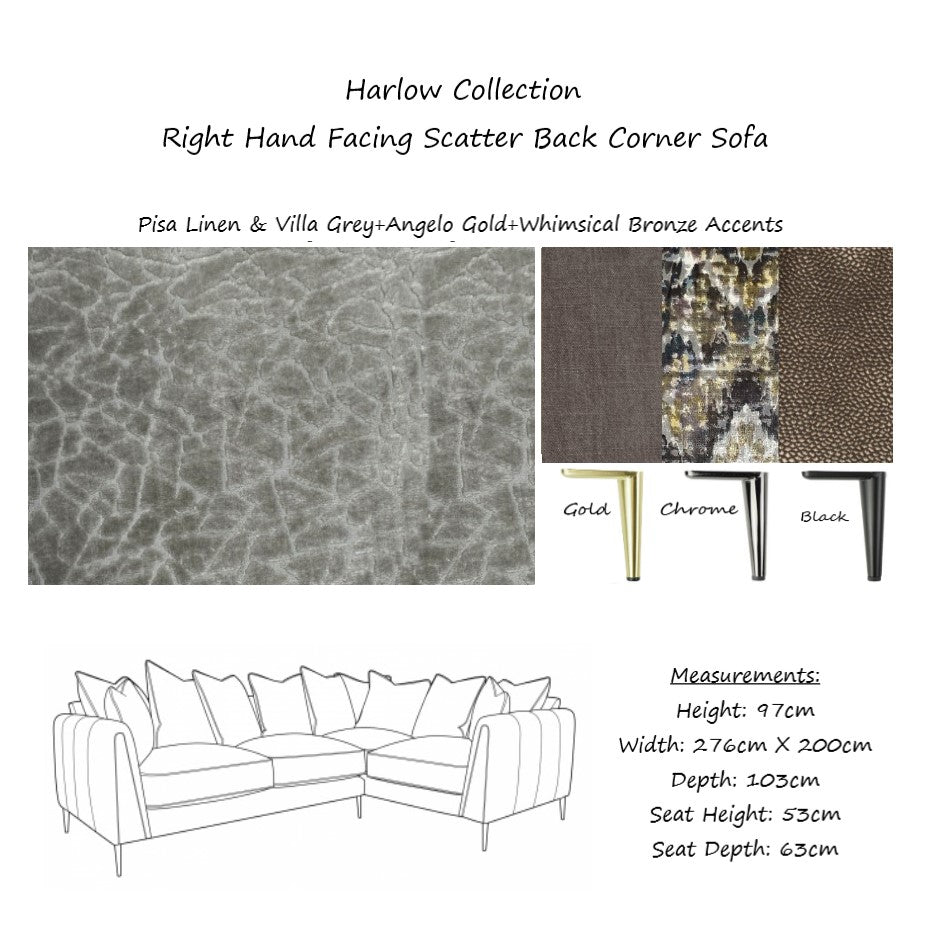 Harlow Fabric Corner Sofa - Choice Of Fabrics & Feet - The Furniture Mega Store 