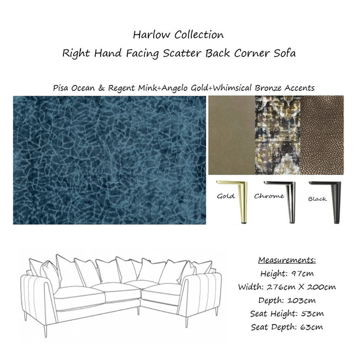 Harlow Fabric Corner Sofa - Choice Of Fabrics & Feet - The Furniture Mega Store 