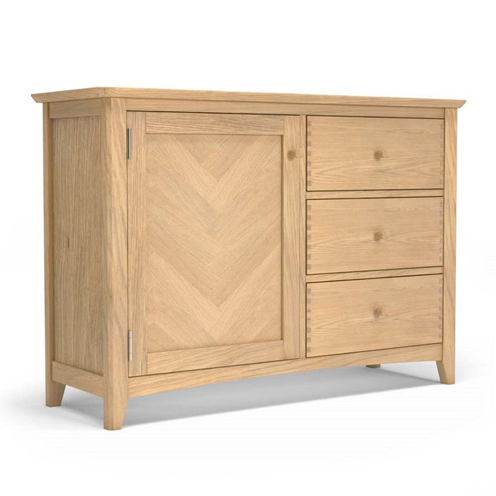 Grand Parquet Oak 1 Door 3 Drawer Sideboard - The Furniture Mega Store 