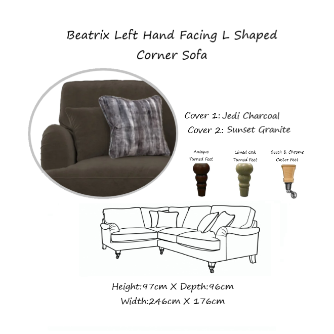 Beatrix Fabric Corner Sofa Collection - Choice Of Size, Fabrics & Feet - The Furniture Mega Store 