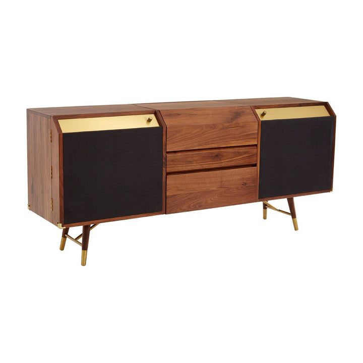 Kenso Walnut Wood & Brass Finish Sideboard - The Furniture Mega Store 